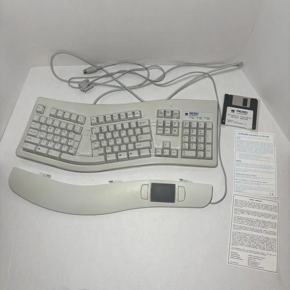 Vintage 90s Micro Innovations Ergonomic Keyboard with Touch Pad KB98T